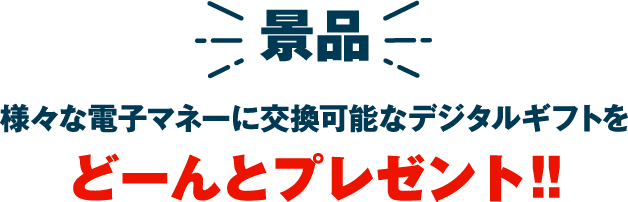 景品 様々な電子マネーに交換可能なデジタルギフトをどーんとプレゼント！！